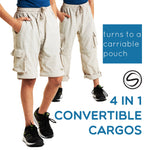 Beige 4 in 1 Convertible Cargos Full Pant three quarters Shorts and Pouch