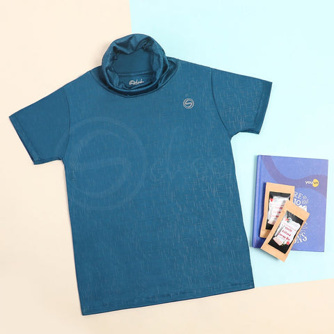 Defender Turtle Neck Teal Blue Mask Tee Matrix design