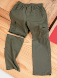 Olive 4 in 1 Convertible Cargos Full Pant, three quarters, Shorts and Pouch