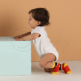 Anti Skid Infant Cotton Socks + Knee Pad + Bandana Drooling Bib (Red & Yellow) (0-2 Years)